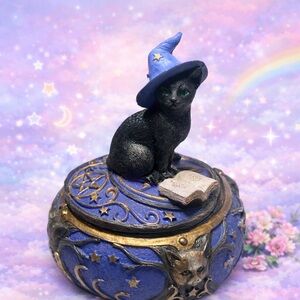 Black Cat Wizard Trinket Box Witchy Cat Jewelry Box Gothic Decor Magical Cat